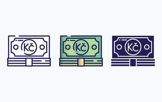 valuta Opmerking, geld lijn en glyph icoon, vector illustratie