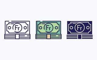valuta Opmerking, geld lijn en glyph icoon, vector illustratie