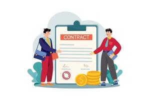 Mens partners ondertekend een contract illustratie concept. een vlak illustratie geïsoleerd Aan wit achtergrond vector