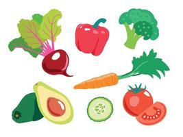reeks van groenten. avocado, peper, komkommer, tomaat, broccoli, wortel, rode biet. modieus vector illustraties voor de winkel's website