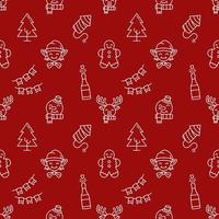 Kerstmis en nieuw jaar concept. naadloos patroon van boom, vuurwerk, Champagne, hert, guirlande, gember Mens. perfect voor inpakken, ansichtkaarten, dekt, kleding stof, textiel vector