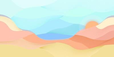 abstract zonsopkomst achter bergen Aan lucht en zand achtergrond. kunst afdrukken vector illustratie voor achtergrond, textuur, sjabloon, poster, behang, website.