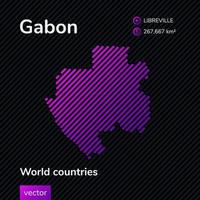 vector gestreept vlak kaart van Gabon in Purper kleuren Aan de gestreept zwart achtergrond. leerzaam banier