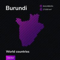 vector vlak kaart van Burundi in paars kleuren Aan gestreept zwart achtergrond. leerzaam banier