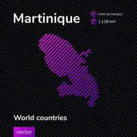 vector vlak kaart van Martinique met paars, Purper, roze gestreept structuur Aan zwart achtergrond. leerzaam banier, poster over Martinique