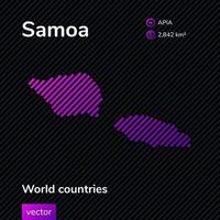 vector creatief digitaal neon vlak kaart van Samoa met paars, Purper, roze gestreept structuur Aan zwart achtergrond. leerzaam banier, poster over Samoa