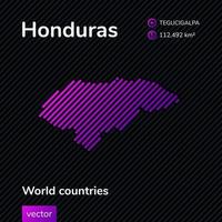 vector creatief digitaal neon vlak abstract gemakkelijk kaart van Honduras met paars, Purper, roze gestreept structuur Aan zwart achtergrond. leerzaam banier, poster over Honduras