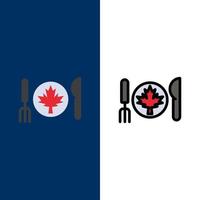 avondeten herfst Canada blad pictogrammen vlak en lijn gevulde icoon reeks vector blauw achtergrond