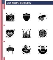 reeks van 9 modern solide glyphs pak Aan Verenigde Staten van Amerika onafhankelijkheid dag gebouw Verenigde Staten van Amerika leger liefde Amerikaans bewerkbare Verenigde Staten van Amerika dag vector ontwerp elementen