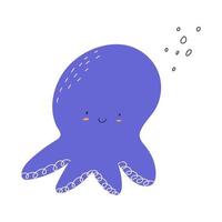 schattig en grappig Octopus, hand- getrokken tekenfilm vlak vector illustratie geïsoleerd Aan wit achtergrond. vrolijk marinier dier karakter, Super goed voor kinderen ontwerpen. zee leven inwoner met glimlachen gezicht.