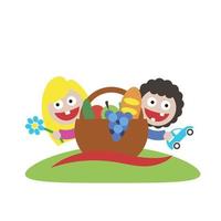 familie picknick jongen en meisje kunst logo vector