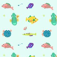 tekenfilm grappig vis patroon. patroon met zee vis voor stoffen, textiel, behang, omhulsel papier, kinderen kleding. vector