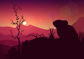 Gerbil Silhouet Zonsondergang Gratis Vector