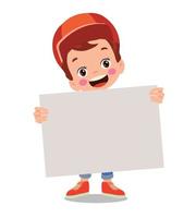 kinderen Holding spandoeken. vector jongen en meisje met leeg banier, illustratie tekenfilm school- kind en bord voor tekst