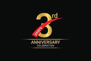 3e jaar verjaardag gouden aantal en rood lint met banier ontwerp. vector