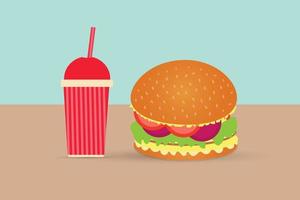 vector snel voedsel hamburger en zacht drinken