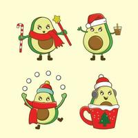 reeks van grappig avocado vrolijk Kerstmis groet kaart vector illustratie