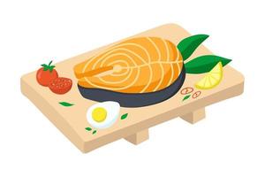 Zalm steak Aan een houten bord. vector illustratie