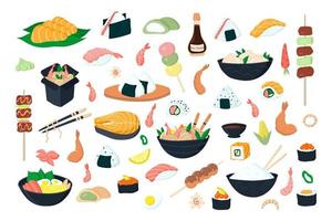 een groot reeks van illustraties van Aziatisch voedsel. vector illustratie
