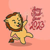 schattig leeuw wensen u een gelukkig nieuw jaar vector