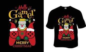 Hallo gamer, gelukkig Kerstmis t-shirt ontwerp, klaar naar afdrukken voor kleding, poster, en illustratie. modern, gemakkelijk, belettering. vector