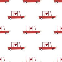 rood auto's met harten. schattig naadloos patroon. st. Valentijn dagen ontwerp vector