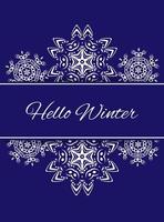 Hallo winter. winter wit sneeuwvlokken Aan blauw achtergrond. vector