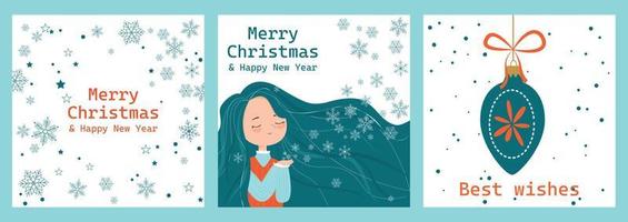 verzameling van groet kaarten vrolijk Kerstmis en gelukkig nieuw jaar vector