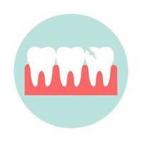 rij van gezond tanden en een gebarsten tand. vlak vector illustratie.
