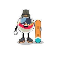 mascotte tekenfilm van marmeren speelgoed- snowboard speler vector