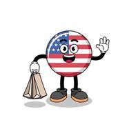 tekenfilm van Verenigde staten vlag boodschappen doen vector