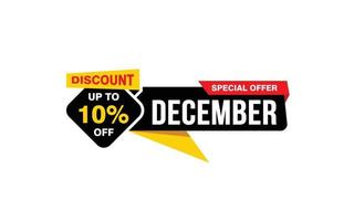 10 procent december korting bieden, opruiming, Promotie banier lay-out met sticker stijl. vector