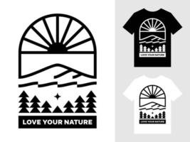 liefde uw natuur berg landschap logo t overhemd ontwerp vector