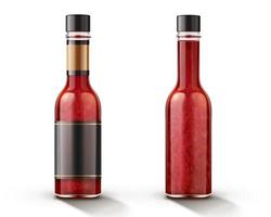 heet Chili saus fles mockup met blanco etiket in 3d illustratie vector