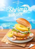garnaal hamburger advertenties Aan zomer oceaan achtergrond in 3d illustratie vector