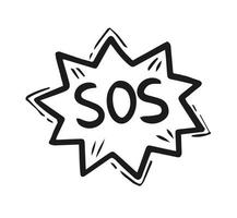 Sos label teken ontwerp. noodgeval signaal symbool. tekenfilm hand- getrokken stijl vector. vector