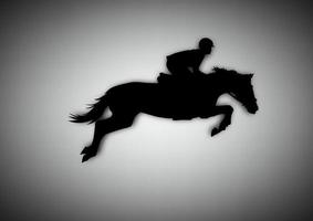 grafiek ontwerp silhouet ruiter paard racing voor de ras met grijs achtergrond vector illustratie