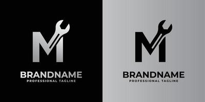 brief m moersleutel logo, geschikt voor ieder bedrijf verwant naar moersleutel met m initialen. vector