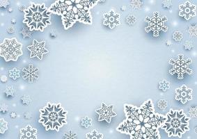 veel en verscheidenheid sneeuwvlok in papier besnoeiing stijl met ruimte voor teksten Aan blauw achtergrond. Kerstmis groet kaart en poster in vector ontwerp.