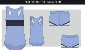 Dames sportkleding reeks tank top en shorts schetsen vector het dossier