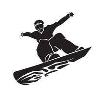 persoon rijden snowboarden. snowboarder in actie vector illustratie. extreem winter sport. snowboarden embleem. sport club logo. snowboarden apparatuur.