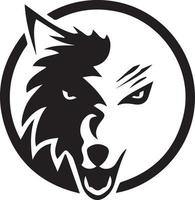 wolf hoofd illustratie logo ontwerp. wolf mascotte vector kunst. frontaal symmetrisch beeld van een wolf op zoek gevaarlijke.wolf gezicht