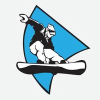 persoon rijden snowboarden. snowboarder in actie vector illustratie. extreem winter sport. snowboarden embleem. sport club logo. snowboarden apparatuur.