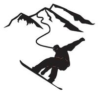 persoon rijden snowboarden. snowboarder in actie vector illustratie. extreem winter sport. snowboarden embleem. sport club logo. snowboarden apparatuur.