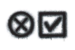 verzameling van verstuiven geschilderd graffiti controleren Mark in zwart over- wit. X symbool. geïsoleerd Aan wit achtergrond. vector illustratie