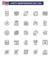 Verenigde Staten van Amerika gelukkig onafhankelijkheid dagpictogram reeks van 25 gemakkelijk lijnen van Verenigde Staten van Amerika land bal Verenigde Staten van Amerika festival Amerikaans bewerkbare Verenigde Staten van Amerika dag vector ontwerp elementen
