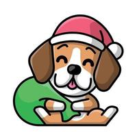 een schattig brak hond is vervelend de kerstman hoed en draag- een Cadeau zak vector