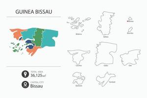 kaart van Guinea Bissau met gedetailleerd land kaart. kaart elementen van steden, totaal gebieden en hoofdstad. vector