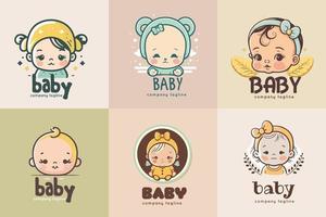 schattig baby meisje jongen logo sjabloon reeks vector tekenfilm illustratie icoon