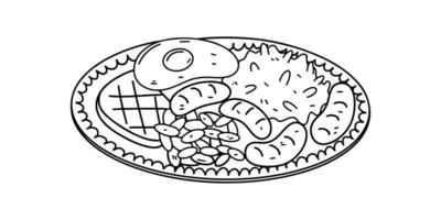 bandeja paisa in hand- getrokken tekening stijl. traditioneel schotel van Colombia. Latijns Amerikaans voedsel. vector